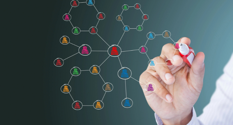 Szkoleniowiec rozrysowujący diagram relacji na szkoleniu